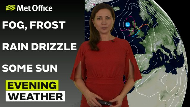 Met Office Tuesday Evening weather forecast 21/01/2025 - Mostly grey with drizzle up in the north