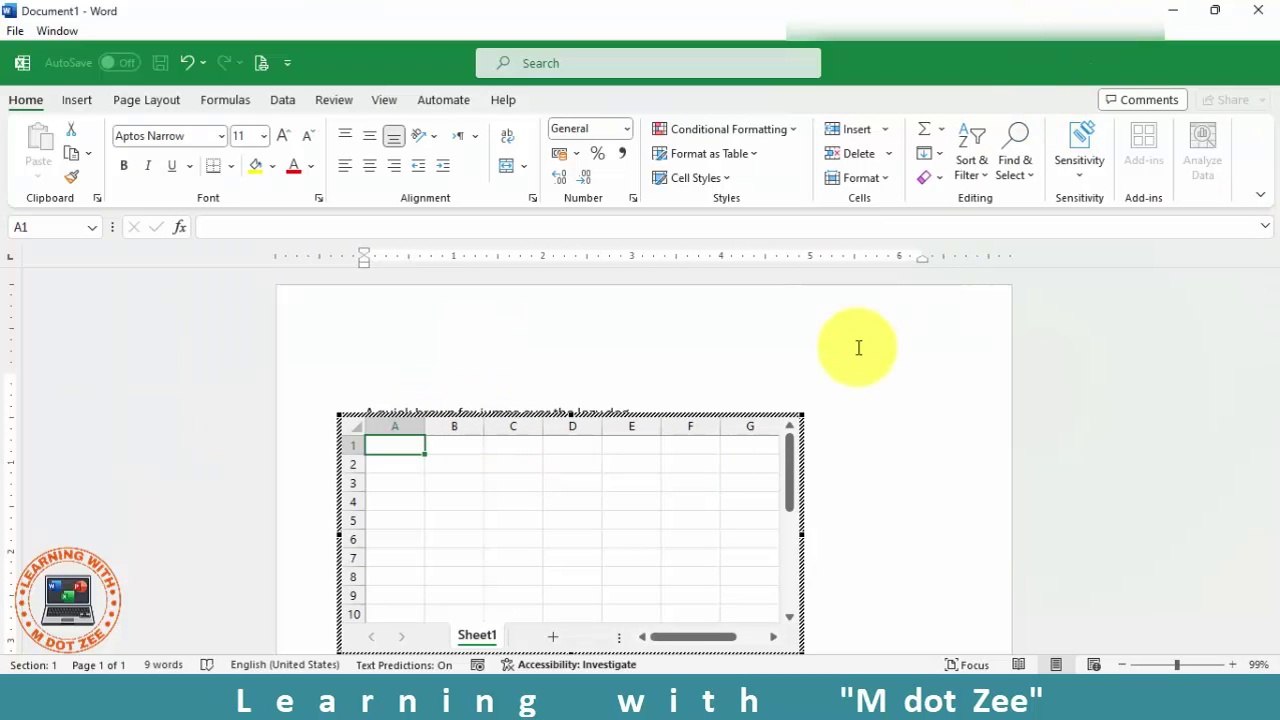 How to Draw Excel Sheet in Word | Microsoft Word Tutorial | LECTURE # 14 | Learning with M dot Zee
