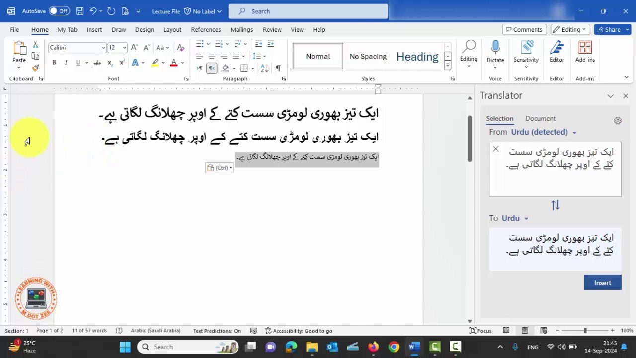 Translate Text into Urdu / Hindi | Microsoft Word Tutorial | LECTURE # 17 | Learning with M dot Zee
