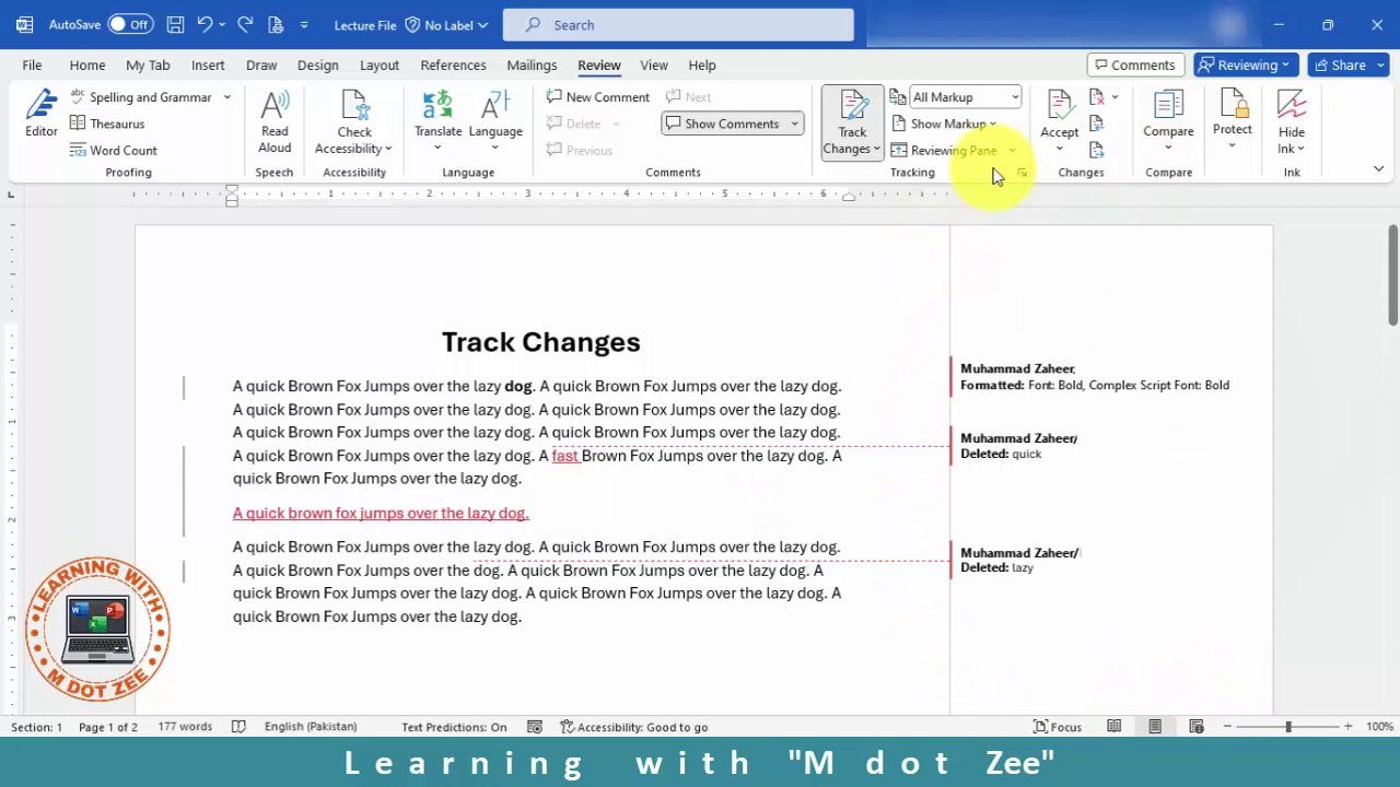 How to Use Track Changes | Microsoft Word Tutorial | LECTURE # 18 | Learning with M dot Zee