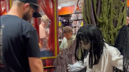 Man underestimates the spookiness of a Halloween prop and instantly regrets it