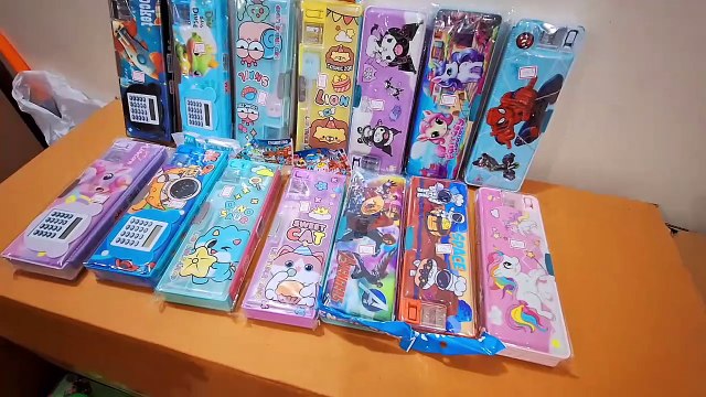 Cartoon Printed Dual Sided Pencil Box with Calculator Compass Magnetic Pencil Box for Kids
