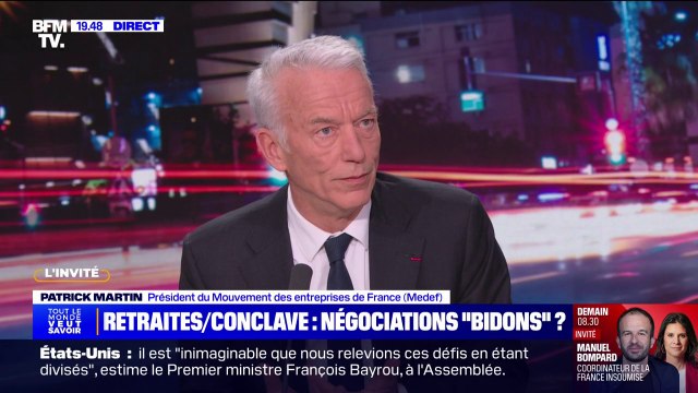 Il faut maintenir ce paritarisme dans sa pureté cristalline : Patrick Martin (Medef) souhaite que les négociations entre les partenaires sociaux sur la réforme de retraites soient sans interférence