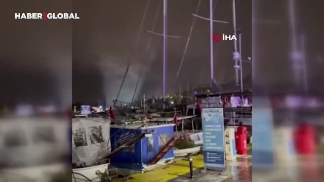 Bodrum Marina'da hortum paniği! O anlar kamerada