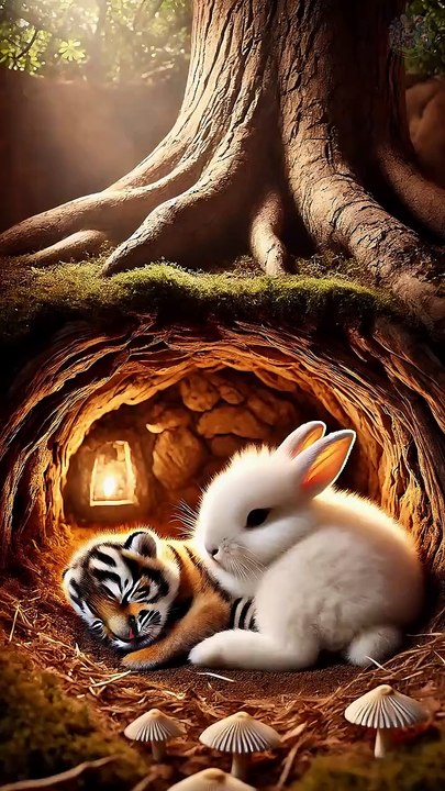 Cute rabbit saves poor little tiger cub 🐰 #RabbitRescue #CuteAnimals #AnimalRescue