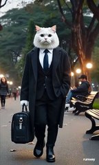 Cat in the park having  icecream