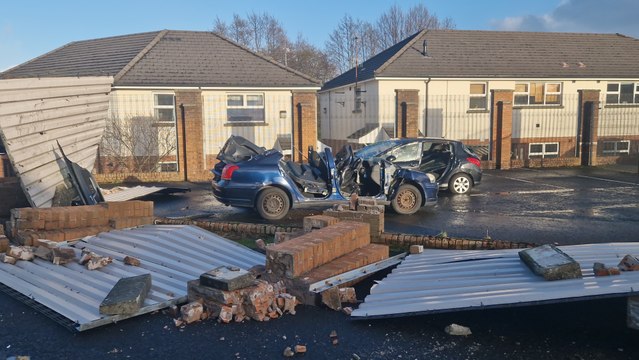 Collapsed wall at Northland Crescent in Derry during Storm Éowyn
