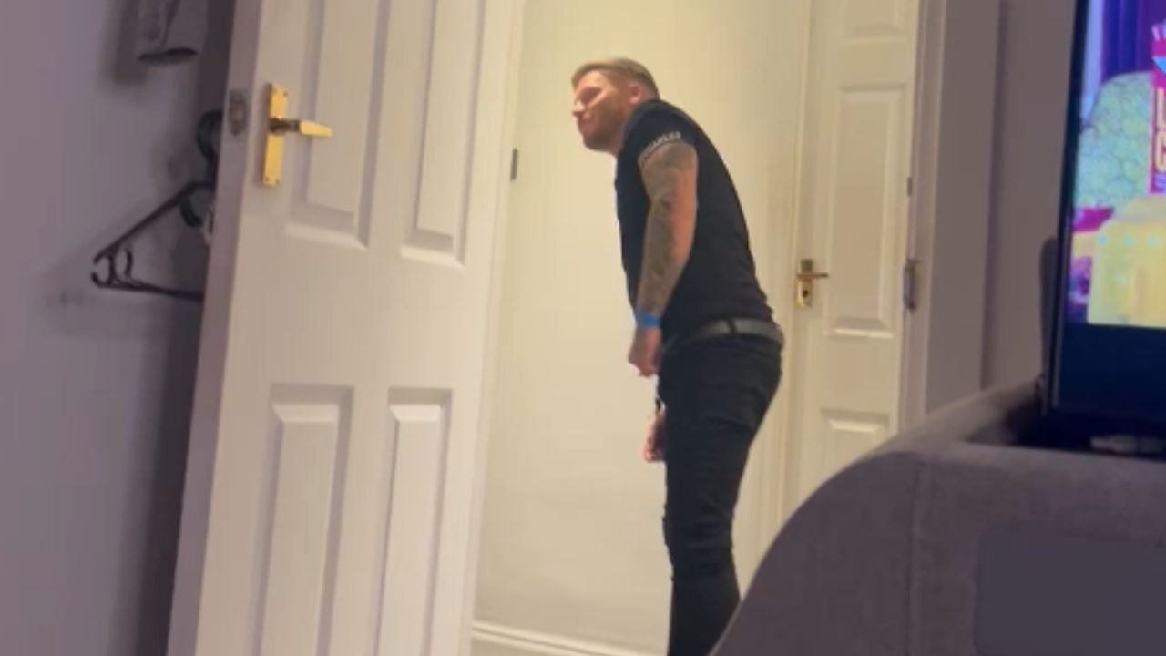 Hilarious moment as woman films drunk boyfriend struggling to stay on his feet