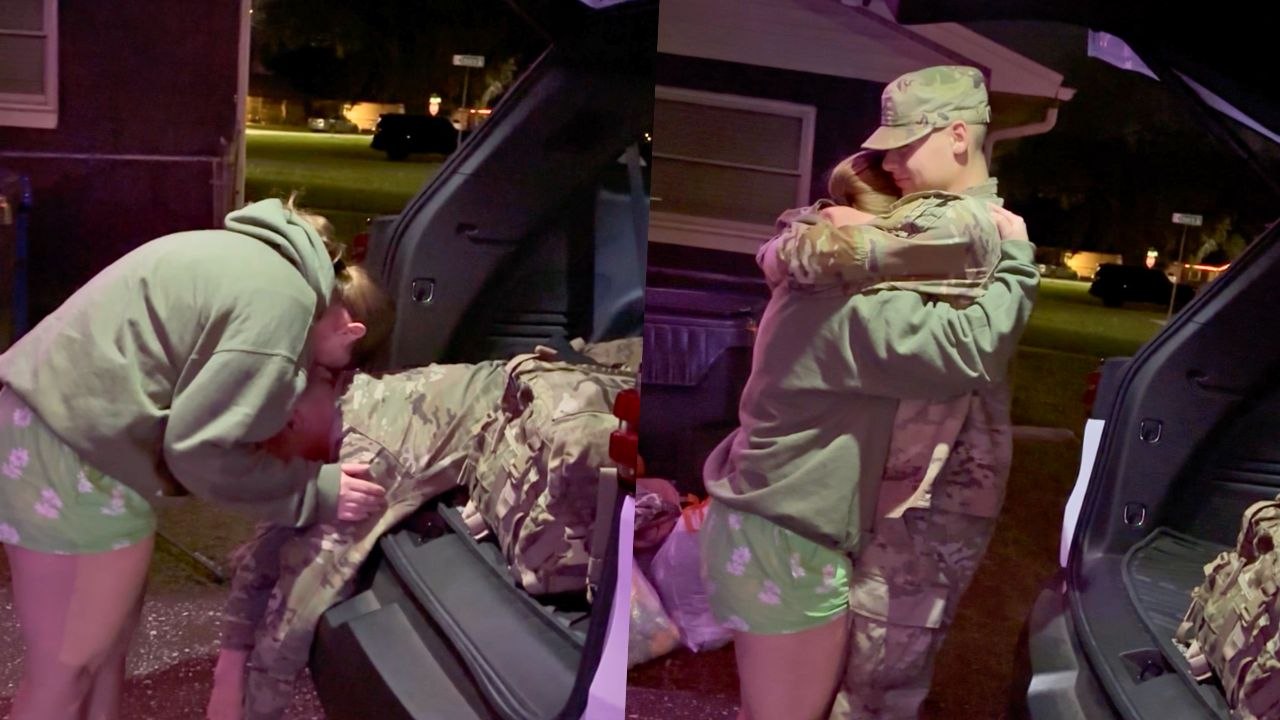 Soldier Boyfriend Surprises High School Sweetheart From Trunk Of Car