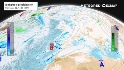 Evolución de presión en superficie prevista para los próximos días.