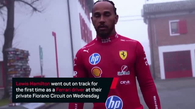 Lewis Hamilton drives a Ferrari for the first time
