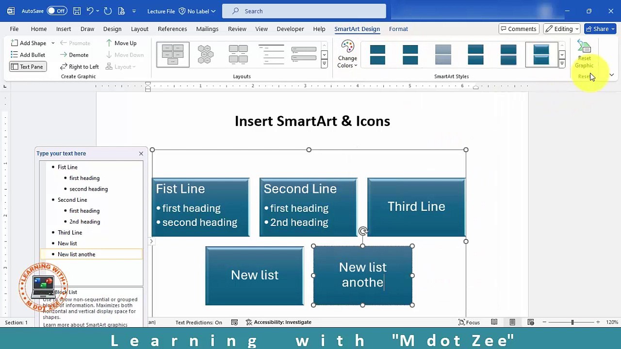 Using Smart Art in MS Word | Microsoft Word Tutorial | LECTURE # 25 | Learning with M dot Zee
