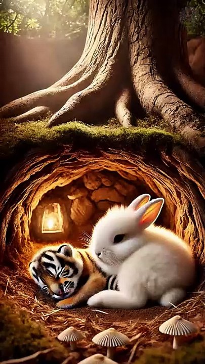 Cute rabbit saves poor little tiger cub 🐰 #RabbitRescue #CuteAnimals #AnimalRescue