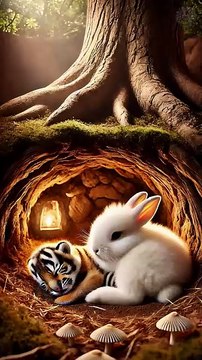 Cute rabbit saves poor little tiger cub 🐰 #RabbitRescue #CuteAnimals #AnimalRescue