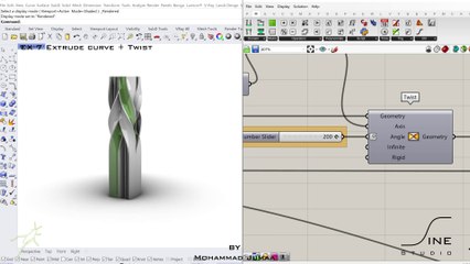 Grasshopper in 1 minute  - EX 7 - Extrude curve + Twist