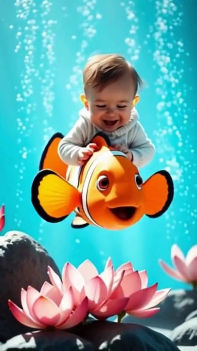 Baby laughing and rides Fish  #foryou  #foryoupage  #fyp #fypypage #viralvideo  #aivideos #animatedvideos #viral #Trending  #unfreezemyacount