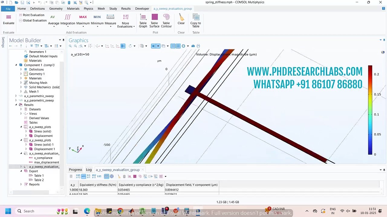 Dual axis accelerometer MEMS with T shaped beams in COMSOL
