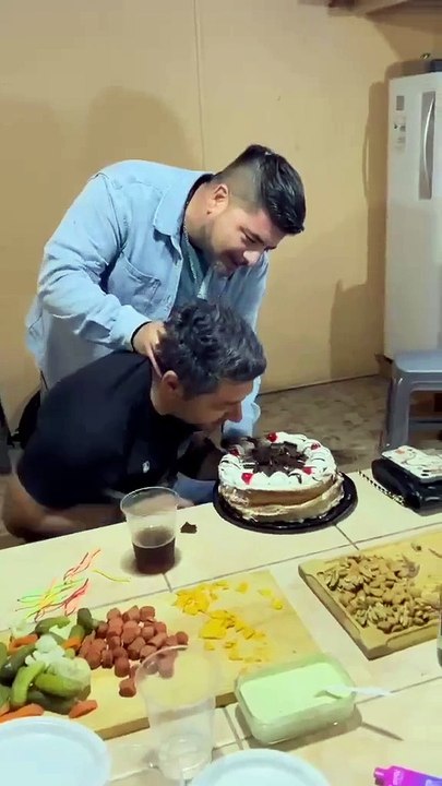 Big W- when a man's friend tries to smash his face into a cake, he dodges out of the way and even manages to save the cake.