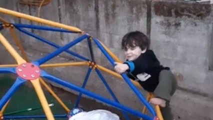 Adventurous toddler tries his hand on the playground climbing dome *Hilarious Fail*
