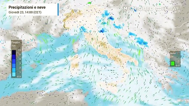 Pioggia e nuvolosità prevista nei prossimi giorni sull'Italia