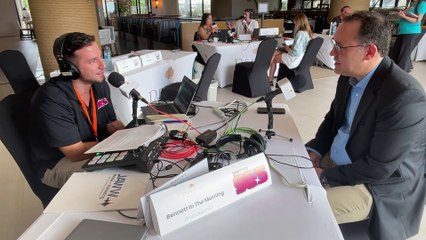 Bennett chats with Phillip Frey, SVP of Food & Beverage for Hyatt's Inclusive Collection at Dreams Natura