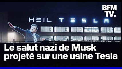 Des activistes projettent le salut nazi d'Elon Musk sur une usine Tesla près de Berlin