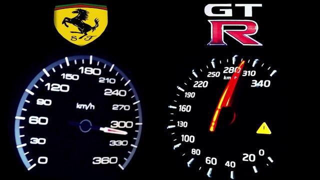 NISSAN GTR vs FERRARI 458 ITALIA 0-300 Acceleration Onboard Autobahn ECC RENT Mietwagen mieten