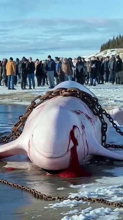 Soldiers help stranded Beluga whales lying on the beach