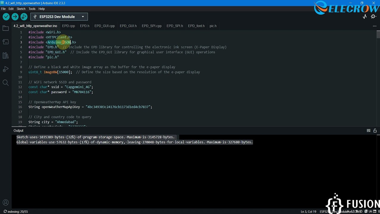 Elecrow CrowPanel ESP32 4.2” E-paper HMI Display Wifi_Http_Openweather_Demo | ESP32 | E-Paper |