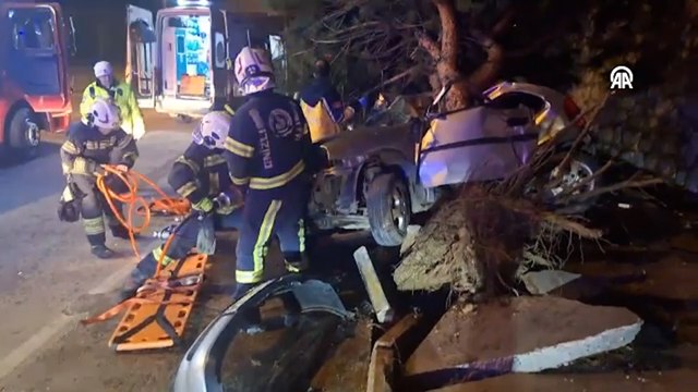 Denizli'de dehşete düşüren kaza! Otomobil ağaca saplandı
