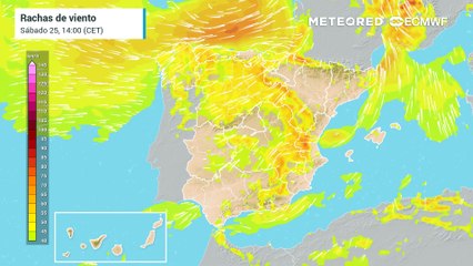 Rachas de viento previstas en superficie durante las próximas horas