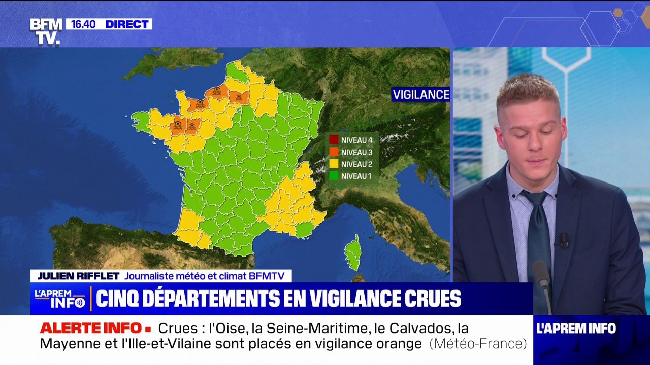 Inondations: cinq départements placés en vigilance orange crues par Météo-France