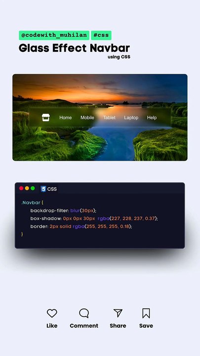 Glass Effect Navbar #html #css #coding #tutorialhtml #tutorialcss #navbar