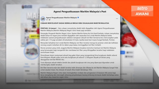 Maritim Malaysia gagalkan cubaan seludup dadah bernilai RM360,000