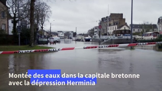 Dépression Herminia: des rues de Rennes sous les eaux après de fortes pluies