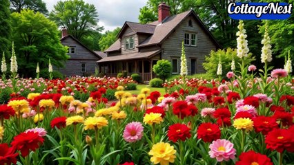 Charming Wooden Cottage Surrounded by Vibrant Flower Fields #NatureEscape #FlowerFields #CottageCharm