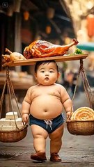 "Little Chef’s Food Stand: Adorable Baby Serving Delicious Delights!"