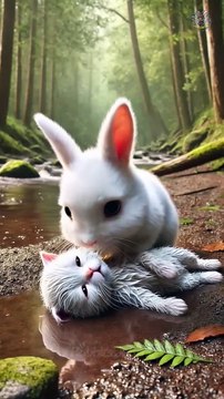 A rabbit saves a kitten that was separated from its mother🐰 #RabbitRescue #CuteAnimals #AnimalRescue