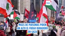 Miles de personas marchan por las calles de Bruselas exigiendo un alto el fuego permanente en Gaza