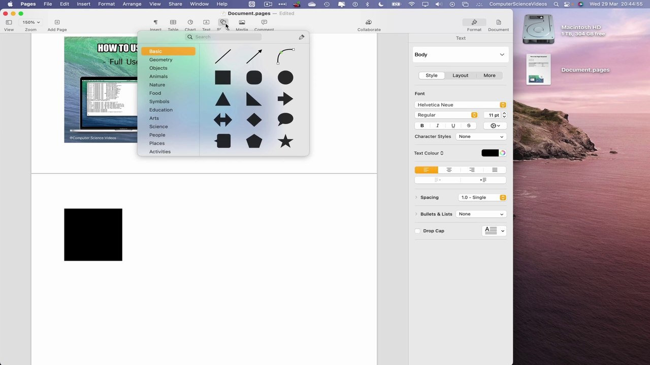 How to INSERT Shapes to a Document On the Pages Application Using a Mac ...