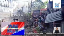 Sunog sa 13 bodega sa Brgy. San Antonio, nagdulot ng oil spill sa San Isidro River | Unang Balita