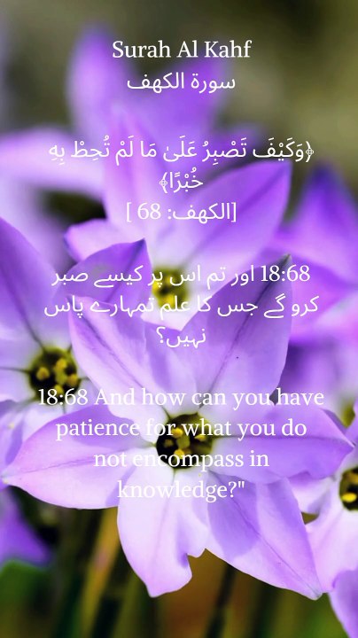 "Patience is a virtue. Even when life's path is unclear, trust in Allah's plan. #Quran #AlKahf #Patience #Faith #Islam #IslamicQuotes #SpiritualGrowth"