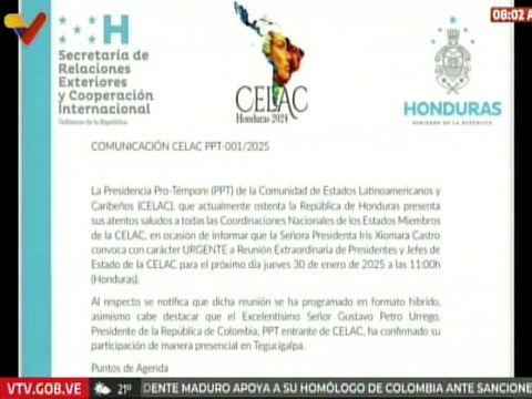 CELAC convoca reunión urgente para tratar temas de migración, medio ambiente y unidad de la región