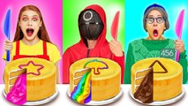 Défi de cuisine entre moi et grand-mère dans Squid Game ! Cool décoration de gâteau par 123 GO!