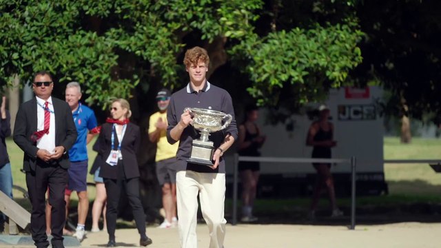 Tennis - Australian Open 2025 - Jannik Sinner with his Trophy, reaction and interview in Melbourne