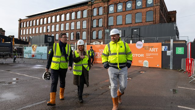 Mayor of Manchester Andy Burnham visits Cotton Works site in Wigan