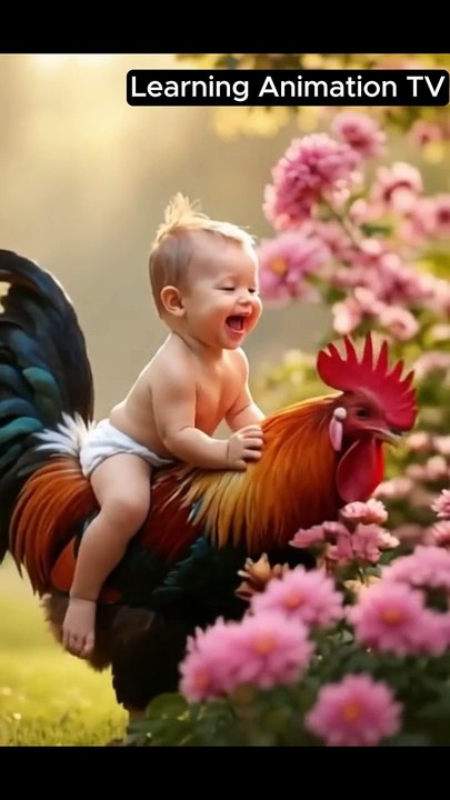 Cute Baby Riding Rooster For Kids #baby #animals#cute#funny #trending #viral#ai #shorts#
