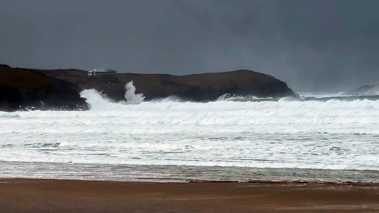Wild waves break at Fistral Beach