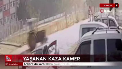 Ankara'da kontrolden çıkan traktör çaya uçtu