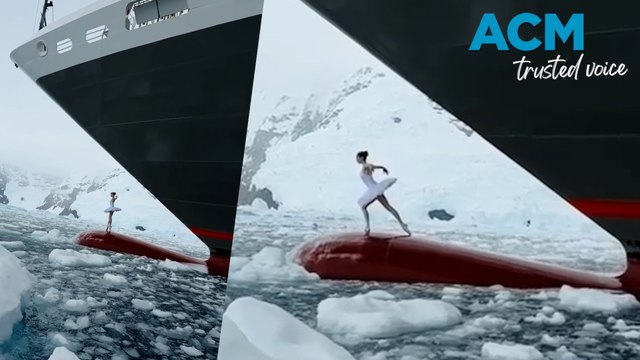 Stunning footage shows ballerina dancing on ship's bow surrounded by Antarctica's ice